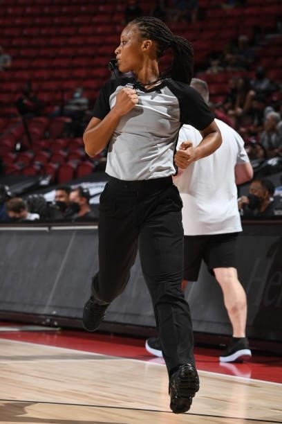 Referee, Chastity Taylor hustles down the court during the game between the Chicago Bulls and the Minnesota Timberwolves during the 2021 Las Vegas...
