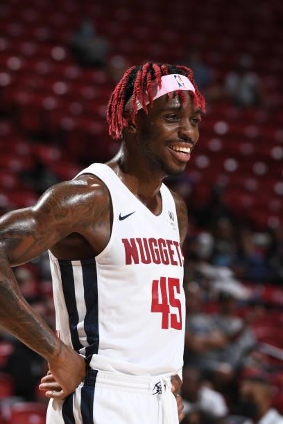 Zylan Cheatham of the Denver Nuggets smiles during the game against the Phoenix Suns during the 2021 Las Vegas Summer League on August 12, 2021 at...