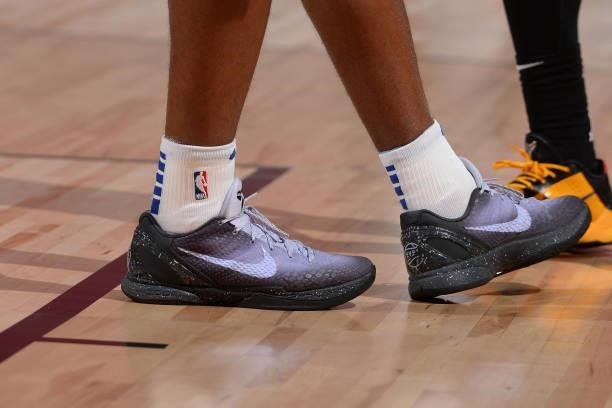 The sneakers worn by Tyrese Maxey of the Philadelphia 76ers during the game against the Atlanta Hawks during the 2021 Las Vegas Summer League on...