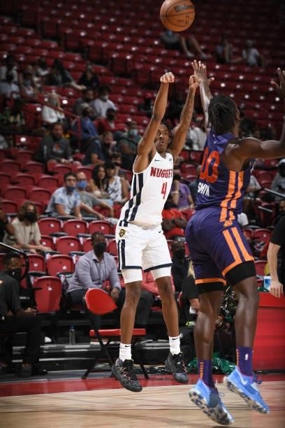 Nah'Shon Hyland of the Denver Nuggets shoots the ball against the Phoenix Suns during the 2021 Las Vegas Summer League on August 12, 2021 at the...