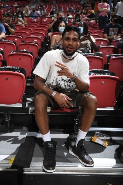 Monte Morris of the Denver Nuggets attends the game between the Denver Nuggets and the Phoenix Suns during the 2021 Las Vegas Summer League on August...