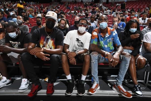 Dozier, Monte Morris and Will Barton of the Denver Nuggets attend the game between the Denver Nuggets and the Phoenix Suns during the 2021 Las Vegas...