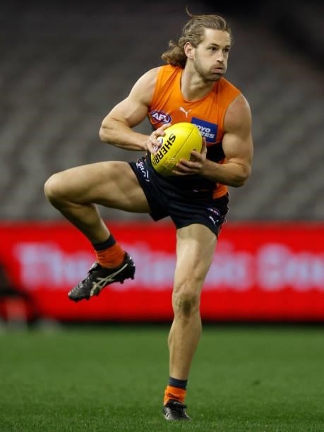 Callan Ward of the Giants in action during the 2021 AFL Round 22 match between the GWS Giants and the Richmond Tigers at Marvel Stadium on August 13,...