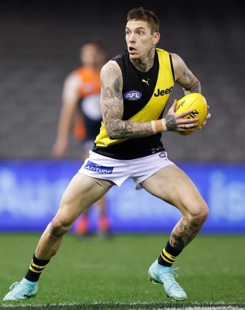 Matthew Parker of the Tigers in action during the 2021 AFL Round 22 match between the GWS Giants and the Richmond Tigers at Marvel Stadium on August...