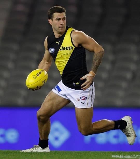 Jack Graham of the Tigers in action during the 2021 AFL Round 22 match between the GWS Giants and the Richmond Tigers at Marvel Stadium on August 13,...