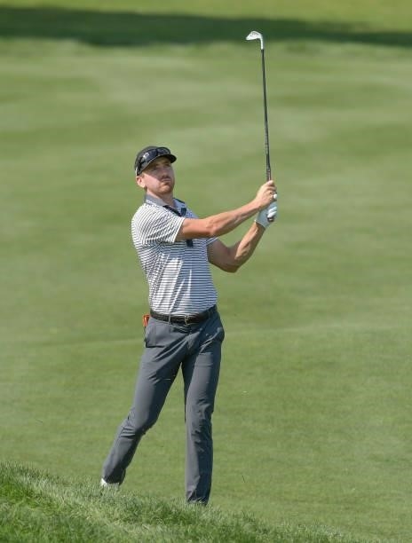 Kevin Dougherty plays a shot on the first hole during the second round of the Korn Ferry Tours Pinnacle Bank Championship presented by Aetna at The...