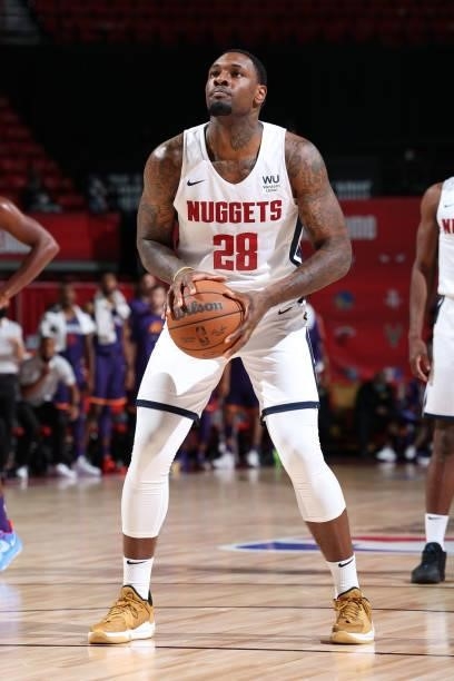 Tarik Black of the Denver Nuggets shoots a free throw during the game against the Phoenix Suns during the 2021 Las Vegas Summer League on August 12,...