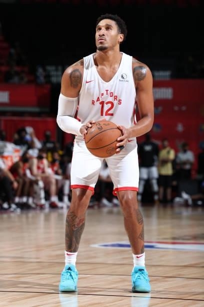 Ishmail Wainright of the Toronto Raptors shoots a free throw during the game against the Houston Rockets during the 2021 Las Vegas Summer League on...