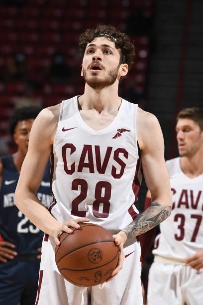 Sehmus Hazer of the Cleveland Cavaliers shoots a free throw during the game against the New Orleans Pelicans during the 2021 Las Vegas Summer League...