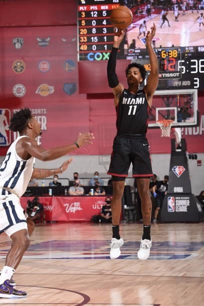 Okpala of the Miami Heat shoots the ball during the game against the Utah Jazz during the 2021 Las Vegas Summer League on August 13, 2021 at the Cox...