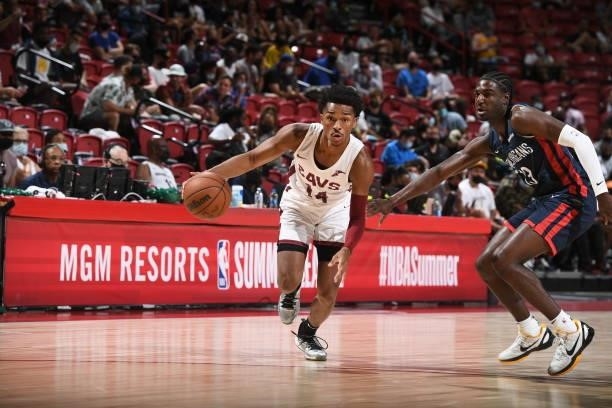 Jaylen Hands of the Cleveland Cavaliers drives to the basket during the game against the New Orleans Pelicans during the 2021 Las Vegas Summer League...