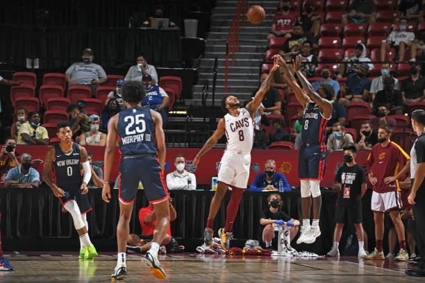 Naji Marshall of the New Orleans Pelicans shoots the ball during the game against the Cleveland Cavaliers during the 2021 Las Vegas Summer League on...