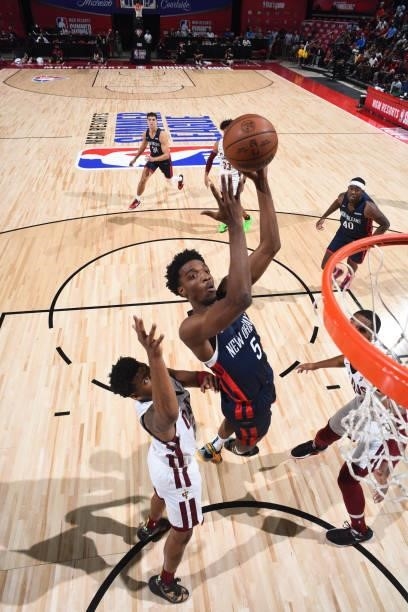 Herbert Jones of the New Orleans Pelicans shoots the ball against the Cleveland Cavaliers during the 2021 Las Vegas Summer League on August 13, 2021...