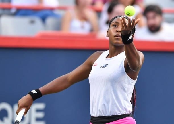Cori Gauff of the United States serves during her Womens Singles Quarterfinals match against Camila Giorgi of Italy on Day Five of the National Bank...