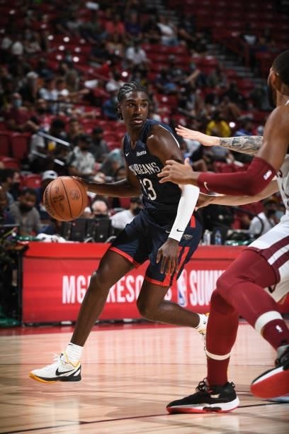 Kira Lewis Jr. #13 of the New Orleans Pelicans drives to the basket during the game against the Cleveland Cavaliers during the 2021 Las Vegas Summer...