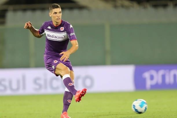 Nikola Milenkovic of AFC Fiorentina in action during the Coppa Italia match between ACF Fiorentina and Cosenza at Artemio Franchi on August 13, 2021...