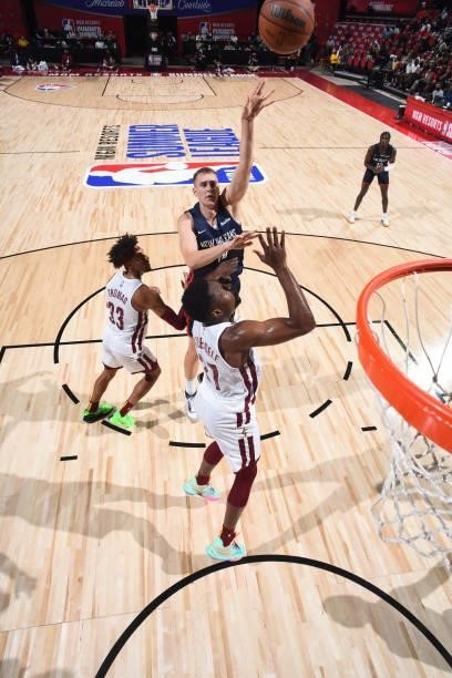 Anzejs Pasecniks of the New Orleans Pelicans shoots the ball during the game against the Cleveland Cavaliers during the 2021 Las Vegas Summer League...