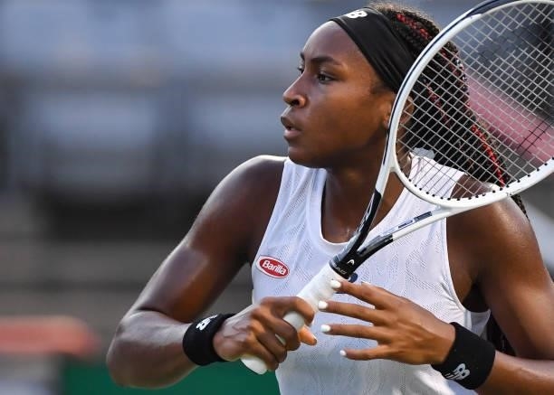Cori Gauff of the United States looks on during her Womens Singles Quarterfinals match against Camila Giorgi of Italy on Day Five of the National...