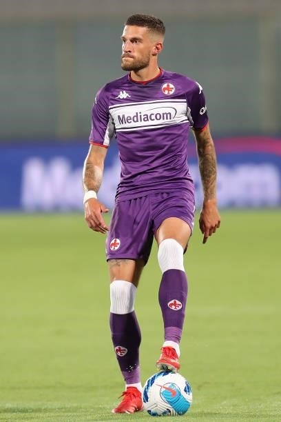 Cristiano Biraghi of AFC Fiorentina in action during the Coppa Italia match between ACF Fiorentina and Cosenza at Artemio Franchi on August 13, 2021...