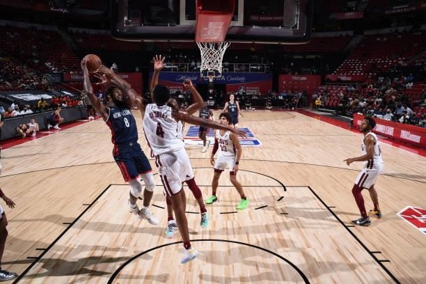 Naji Marshall of the New Orleans Pelicans shoots the ball during the game against the Cleveland Cavaliers during the 2021 Las Vegas Summer League on...