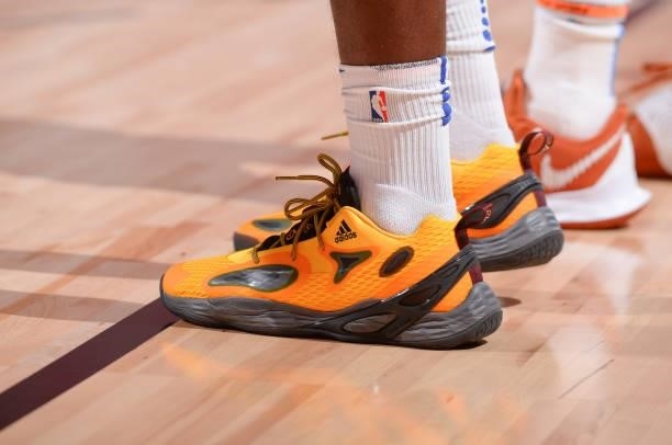 The sneakers worn by Cameron Oliver of the Golden State Warriors during the game against the Oklahoma City Thunder during the 2021 Las Vegas Summer...