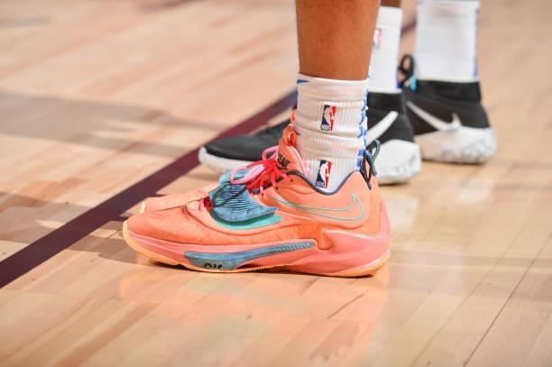 The sneakers worn by Jeremiah Robinson-Earl of the Oklahoma City Thunder during the game against the Golden State Warriors during the 2021 Las Vegas...