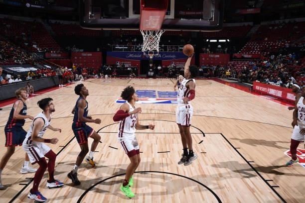 Jaylen Hands of the Cleveland Cavaliers rebounds during the game against the New Orleans Pelicans during the 2021 Las Vegas Summer League on August...