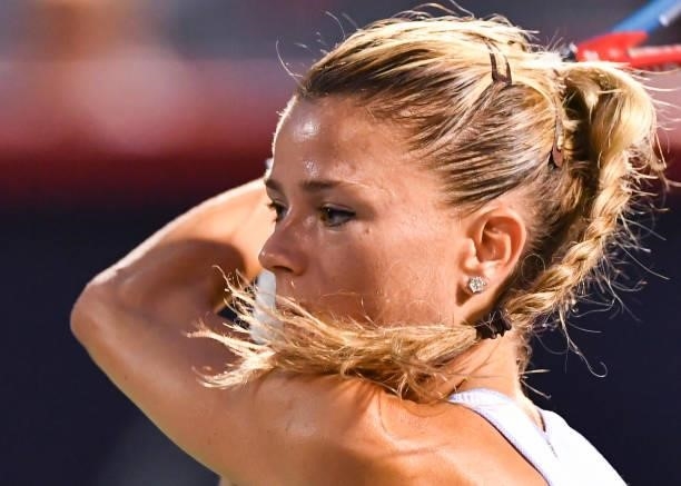 Camila Giorgi of Italy remains focused during her Womens Singles Quarterfinals match against Cori Gauff of the United States on Day Five of the...