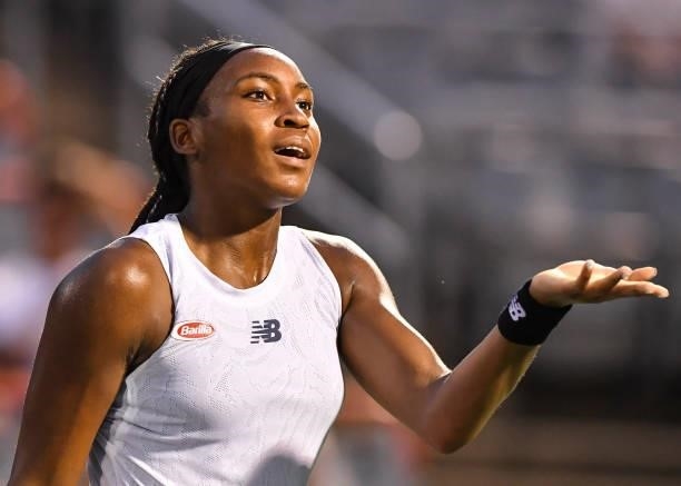 Cori Gauff of the United States reacts after losing a point during her Womens Singles Quarterfinals match against Camila Giorgi of Italy on Day Five...