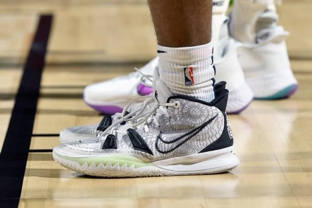 The sneakers of Cade Cunningham of the Detroit Pistons during the game against the New York Knicks during the 2021 Las Vegas Summer League on August...