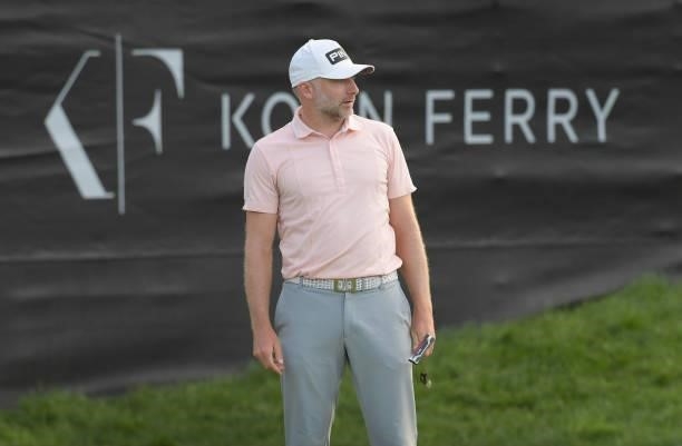 David Skinns watches his putt on the 18th green during the second round of the Korn Ferry Tours Pinnacle Bank Championship presented by Aetna at The...