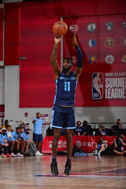Shaq Buchanan of the Memphis Grizzlies shoots the ball against the Sacramento Kings during the 2021 Las Vegas Summer League on August 13, 2021 at the...