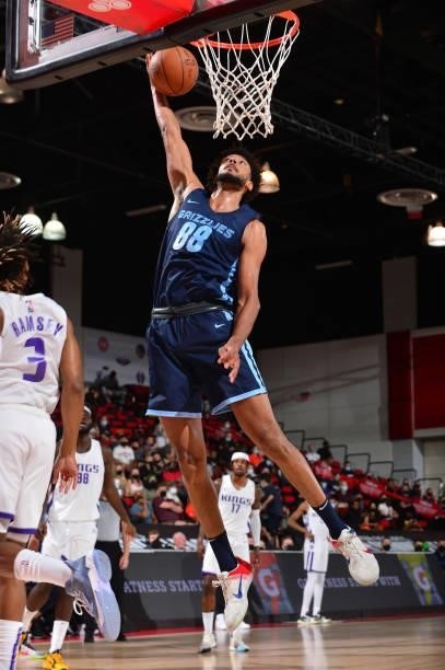Olivier Sarr of the Memphis Grizzlies shoots the ball against the Sacramento Kings during the 2021 Las Vegas Summer League on August 13, 2021 at the...