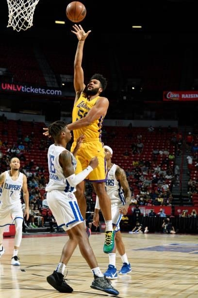 Yoeli Childs of the Los Angeles Lakers shoots the ball during the game against the LA Clippers during the 2021 Las Vegas Summer League on August 13,...
