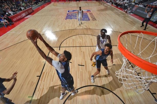 Romeo Weems of the Memphis Grizzlies grabs the rebound against the Sacramento Kings during the 2021 Las Vegas Summer League on August 13, 2021 at the...