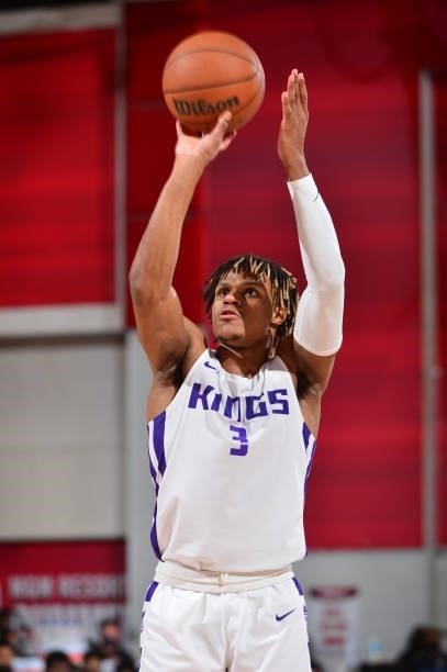Jahmius Ramsey of the Sacramento Kings shoots the ball against the Memphis Grizzlies during the 2021 Las Vegas Summer League on August 13, 2021 at...