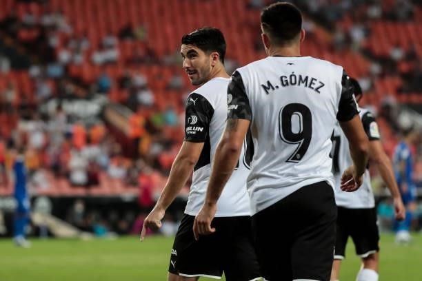 Carlos Soler of Valencia CF celebrate after scoring the 1-0 goal during La liga match between Valencia CF and Getafe CF at Mestalla Stadium on August...
