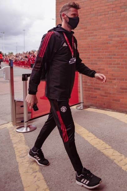 David de Gea of Manchester United arrives prior to the Premier League match between Manchester United and Leeds United at Old Trafford on August 14,...