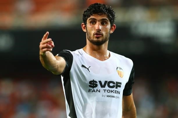 Gonzalo Guedes of Valencia CF during the La Liga match between Valencia CF v Getafe CF played at Mestalla Stadium on August 13, 2021 in Valencia,...