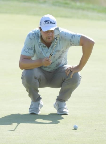 Peter Uihlein lines his putt on 12th hole during the second round of the Korn Ferry Tours Pinnacle Bank Championship presented by Aetna at The Club...