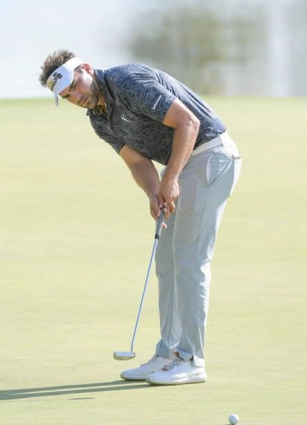 Curtis Thompson watches his putt on the 12th hole during the second round of the Korn Ferry Tours Pinnacle Bank Championship presented by Aetna at...