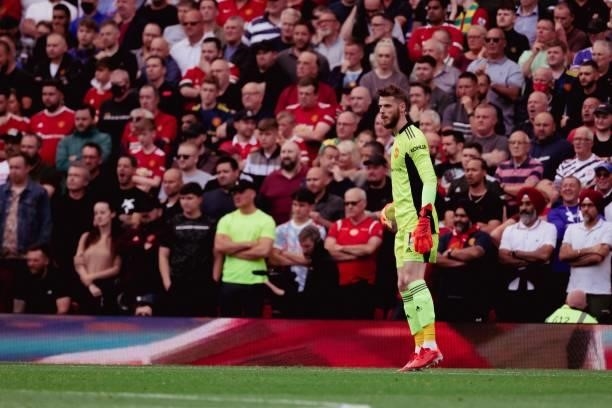 David de Gea of Manchester United in action during the Premier League match between Manchester United and Leeds United at Old Trafford on August 14,...