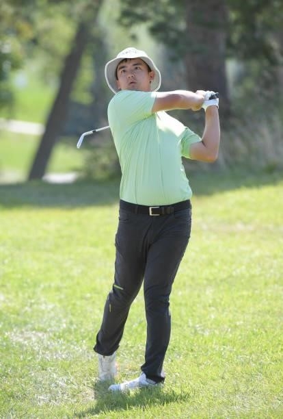 Zecheng Dou plays a shot on the second hole during the second round of the Korn Ferry Tours Pinnacle Bank Championship presented by Aetna at The Club...