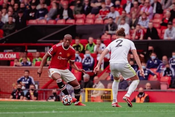 Anthony Martial of Manchester United in action during the Premier League match between Manchester United and Leeds United at Old Trafford on August...