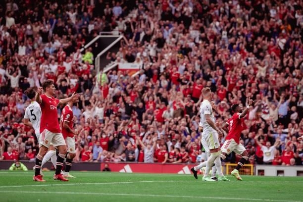Fred of Manchester United celebrates scoring a goal during the Premier League match between Manchester United and Leeds United at Old Trafford on...