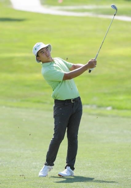 Zecheng Dou plays a shot on the first hole during the second round of the Korn Ferry Tours Pinnacle Bank Championship presented by Aetna at The Club...