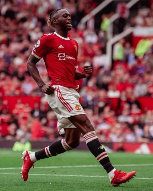 Aaron Wan-Bissaka of Manchester United in action during the Premier League match between Manchester United and Leeds United at Old Trafford on August...