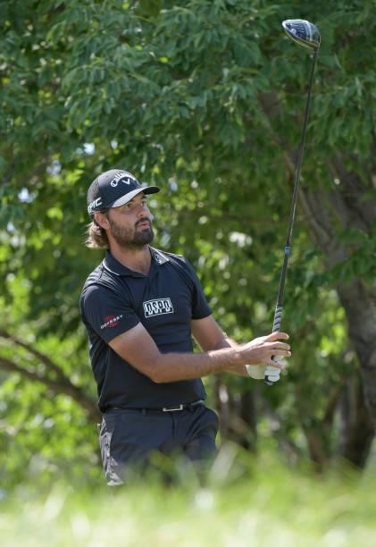 Curtis Luck watches his tee shot on the second hole during the second round of the Korn Ferry Tours Pinnacle Bank Championship presented by Aetna at...