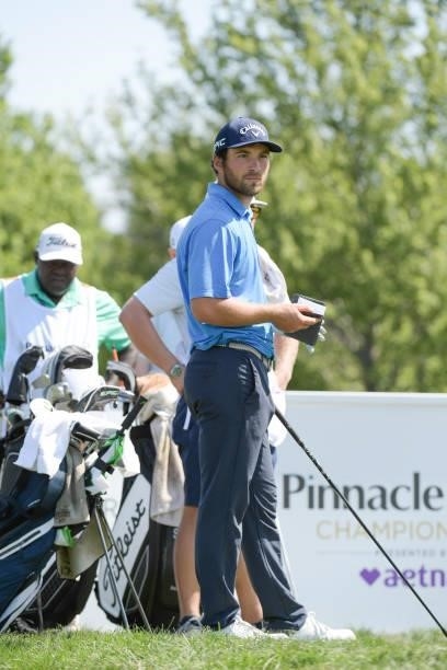 Jeremy Gandon watches play on the 18th hole during the second round of the Korn Ferry Tours Pinnacle Bank Championship presented by Aetna at The Club...