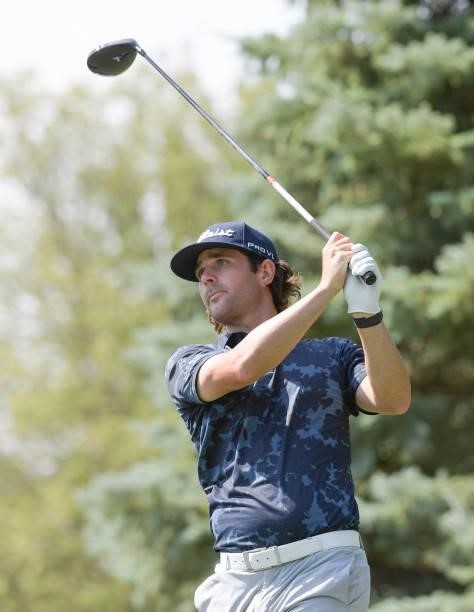Callum Tarren plays a tee shot on the second hole during the second round of the Korn Ferry Tours Pinnacle Bank Championship presented by Aetna at...